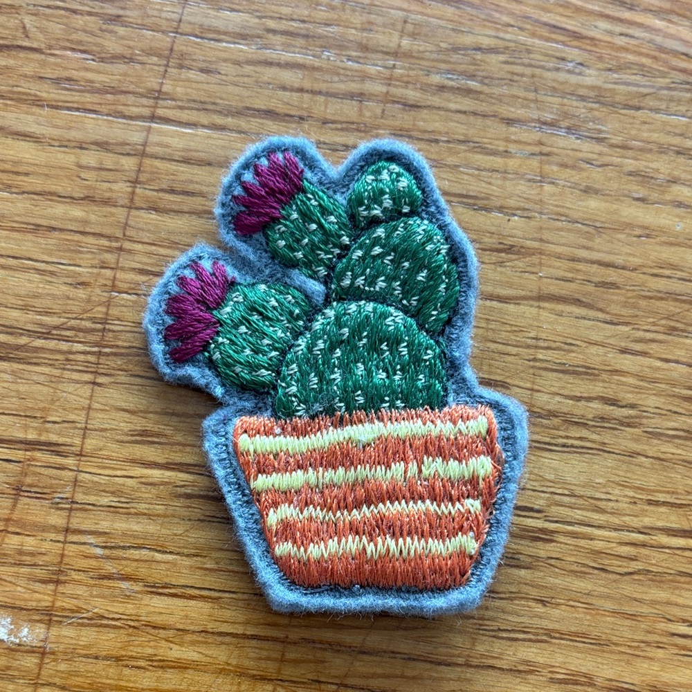 Knit cactus lapel pin
